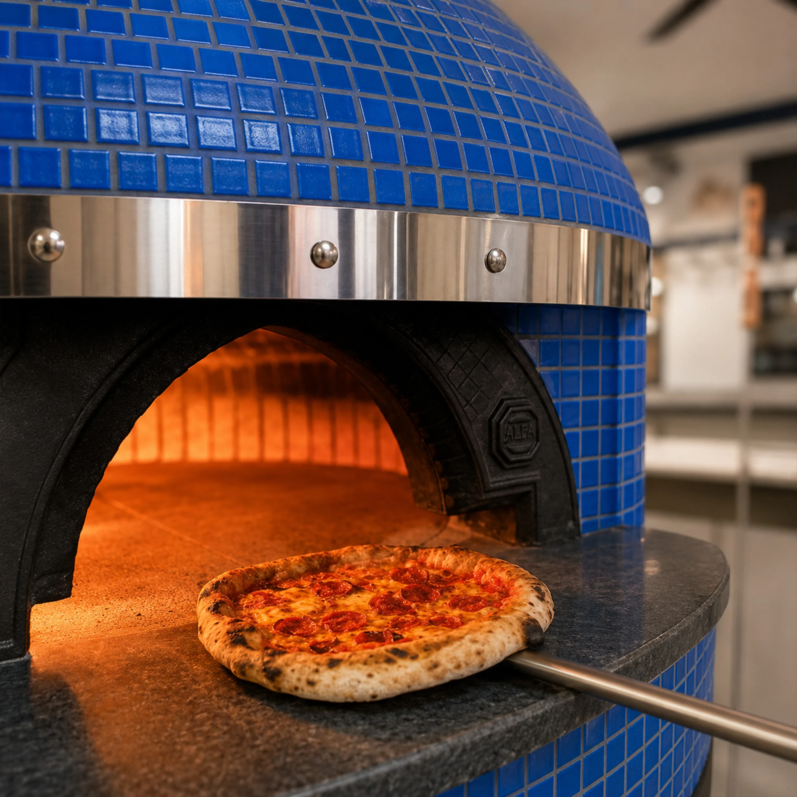 ALFA FORNI – WOOD FIRED PIZZA OVEN – NAPOLI M90 (BLU MEDITERRANEO) - Image 4